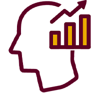 illustrated icon of a head of a person with a chart next to him as if engaged in analytical thinking